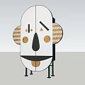 Artistic Face Inspired Wardrobe Design With Striped Panels Wooden Accents And Black Legs