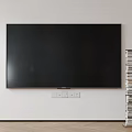 Large Flat Screen TV on White Wall with Stacked Books in Modern Room