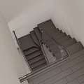 Modern Interior Staircase With Glass Metal Rail Dark Steps And Abstract Painting