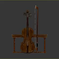 Classic Violin With Bow And Red Wooden Bench Musical Instrument Gear