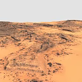 Red Desert Landscape With Rocky Terrain And Circular Patterns On Sandy Surface 3d model
