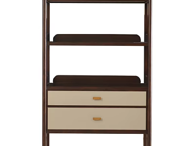 Modern Wooden Bookcase With Open Shelves Brown Frame And Beige Drawers 3d model