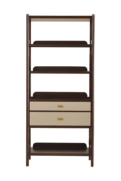 Modern Wooden Bookcase With Open Shelves Brown Frame And Beige Drawers 3d model