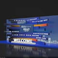 Blue Photo Spot Hello Welcome Display Stand With Multi-layer Colorful Blocks Global Innovation Summit