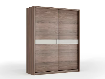 Modern Wooden Wardrobe With Sliding Doors And White Horizontal Trim 3d model