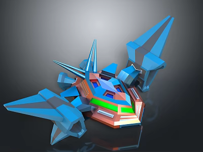 Futuristic Spacecraft 3D Model With Blue Red Geometric Structure For Cosmic Exploration 3d model
