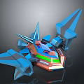 Futuristic Spacecraft 3D Model With Blue Red Geometric Structure For Cosmic Exploration
