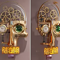 Unique Mechanical Head Sculpture Wall Decoration with Gears Clock Green Glass Eye and Numeric Panel 3d model