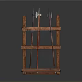 Traditional Metal Spears Placed on Wooden Display Rack with Classic Design