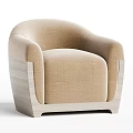 Modern Beige Fabric Single Sofa With Rounded Arms And Wooden Base 3d model