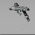 Futuristic Sci Fi Weapon With White Body Blue Accents And Advanced Mechanical Design