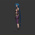 Woman 3D Character With Blue Hair Pigtails Purple Pants Arm Braces And Star Tattoo