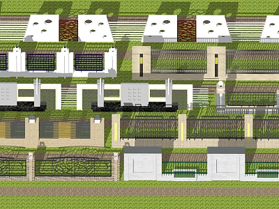 Modern Building Facade Design With White Beige Green Vegetation Railings And Decorative Lines 3d model