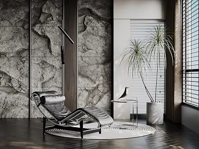 Modern Interior Decorative Ornament Combination With Black Bird Figurine Green Plant And White Planter 3d model