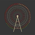 Colorful Ferris Wheel Architectural Structure With Red Green Decorations And Metal Framework