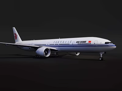 Air China Commercial Airliner With White Body Blue Stripes And National Flag 3d model