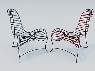 Modern Single Chair With Curved Wireframe Design Black And Red Metal Frame 3d model