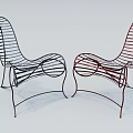 Modern Single Chair With Curved Wireframe Design Black And Red Metal Frame