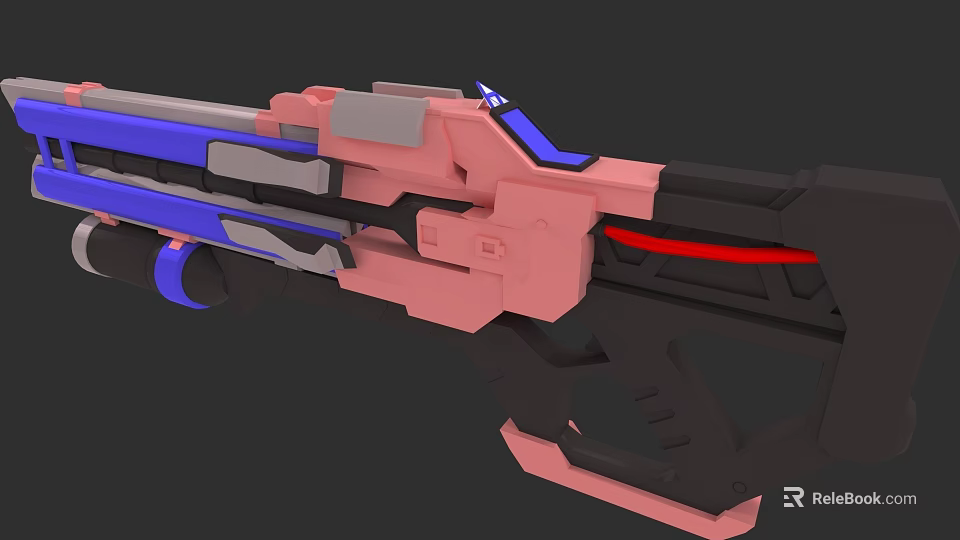 3D Modeled Sci Fi Weapon In Pink Blue Gray And Black With Red Accents 3d model 