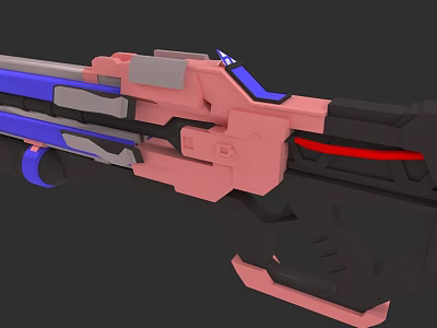 3D Modeled Sci Fi Weapon In Pink Blue Gray And Black With Red Accents 3d model