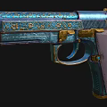 Ornate Blue And Gold Decorative Pistol With Intricate Patterns On Purple Grip