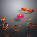 Red Circular Pendant With Yellow Pattern And Copper Ring Decorations Connected By Chains