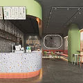 Modern Bubble Tea Shop Interior With Speckled Counter Seating Area And Menu Boards