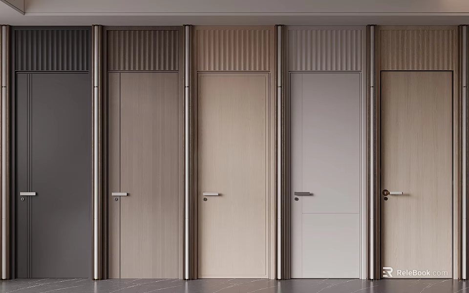Modern Hinged Doors in Various Colors with Metal Frames for Interior Design 3d model 