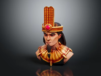 Egyptian Style 3D Game Movie Character With Golden Headdress Red Gemstone And Long Hair 3d model