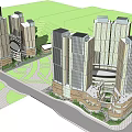 Modern Commercial Complex Featuring High Rise Buildings Central Plaza And Green Spaces