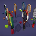Colorful Tennis Rackets With Different Styles And Tennis Balls As Sports Equipment