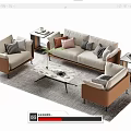 Modern Sofa Coffee Table Set With Neutral Upholstery Marble Top And Decorative Pillows 3d model
