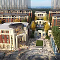 Bustling Commercial Street With Modern Illuminated Architecture And Crowded Walking Plaza Area