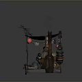 Traditional Street Tea Stall With Red Lanterns Green Barrel And Decorative Flags