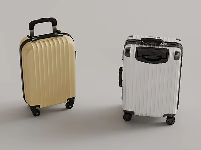 Gold And White Hard Shell Suitcases With Telescopic Handles And Wheels 3d model