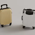 Gold And White Hard Shell Suitcases With Telescopic Handles And Wheels 3d model