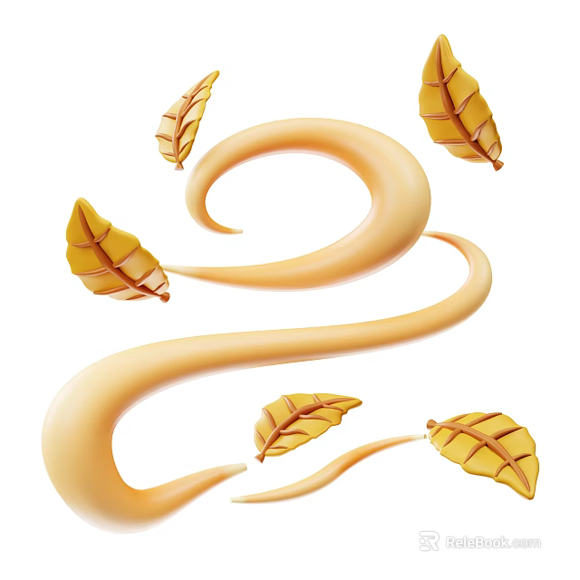 Artistic Decorative Ornament Set with Curved Golden Lines and Leaf Accents 3d model 