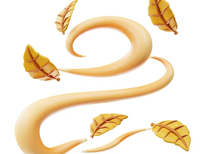 Artistic Decorative Ornament Set with Curved Golden Lines and Leaf Accents 3d model
