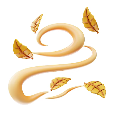Artistic Decorative Ornament Set with Curved Golden Lines and Leaf Accents 3d model