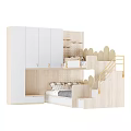 Modern Bunk Bed With Storage Staircase Curved Headboards And Wardrobe Cabinets 3d model