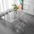Transparent Glass Dining Table With Clear Chairs Green Plant And Decorative Painting