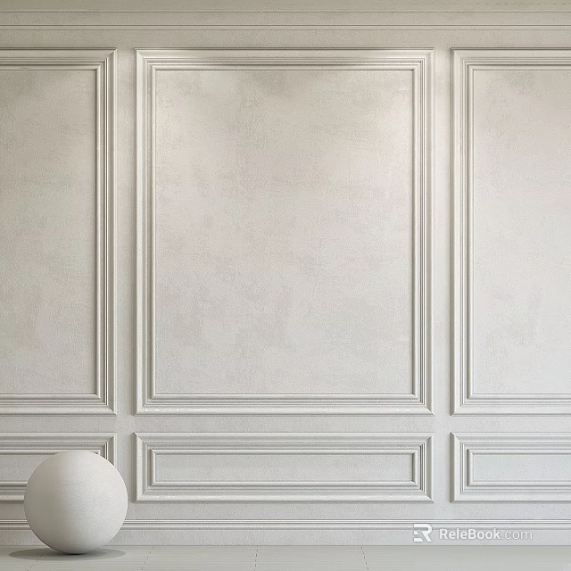 White Textured Wall Paneling Design With Decorative Molding And Sphere Object 3d model 