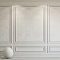 White Textured Wall Paneling Design With Decorative Molding And Sphere Object 3d model