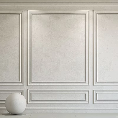 White Textured Wall Paneling Design With Decorative Molding And Sphere Object 3d model