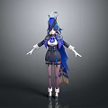 Game and Movie Character With Blue Hair Dark Outfit Ornate Headdress And White Gloves
