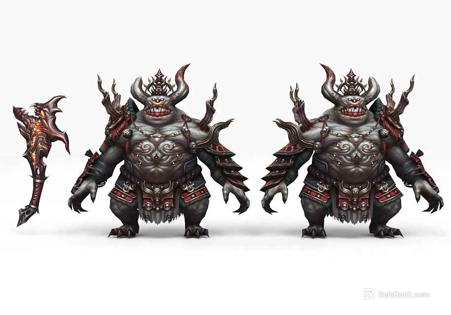 Powerful Mythical Fantasy Game Movie Character With Horned Armor And Giant Axe 3d model 