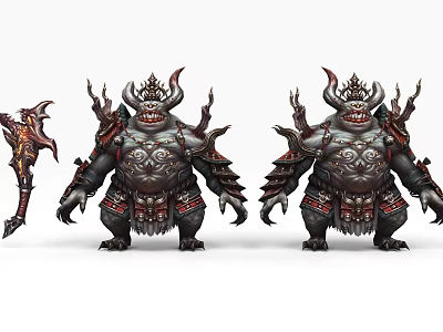 Powerful Mythical Fantasy Game Movie Character With Horned Armor And Giant Axe 3d model