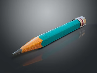 Green Pencil Featuring Yellow Wooden Tip Black Graphite Point Metallic Ferrule On Dark Reflective Background 3d model