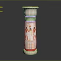 Ancient Egyptian Style Column With Colorful Striped Motifs And Painted Figures