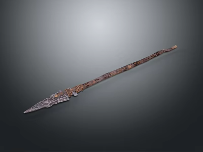 Ancient Decorative Weapon With Intricate Carved Long Handle And Sharp Spearhead 3d model